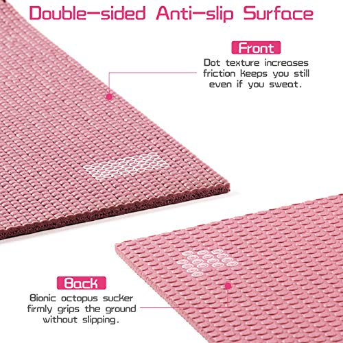 Avoalre Esterilla de Yoga Antideslizante Plegable, Colchoneta de Yoga PVC Antideslizante 5MM de Grosor Fácil de Doblar para Fitness Yoga Ejercicio Pilates Deportes para Mujer Hombre, 173x61CM, Rosa