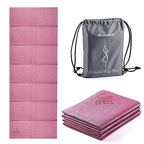 Avoalre Esterilla de Yoga Antideslizante Plegable, Colchoneta de Yoga PVC Antideslizante 5MM de Grosor Fácil de Doblar para Fitness Yoga Ejercicio Pilates Deportes para Mujer Hombre, 173x61CM, Rosa