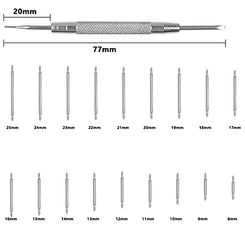 AvoDovA 360 Piezas Pines de Correa de Reloj, 8mm-25mm Barras de Resorte para Correa de Reloj, pasadores de Acero Inoxidable para Correa de Reloj, Herramienta de Barra de Resorte