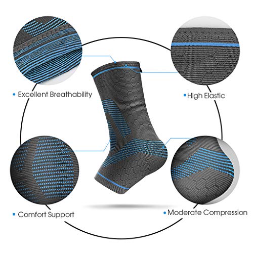 Awenia Tobilleras Deportivas de Compresión Tobillera Estabilizadora para Esguince de Tobillo Fascitis Plantar, Soporte de Tobillos Tobillera Proteccion para Hombre y Mujer,Azul-M