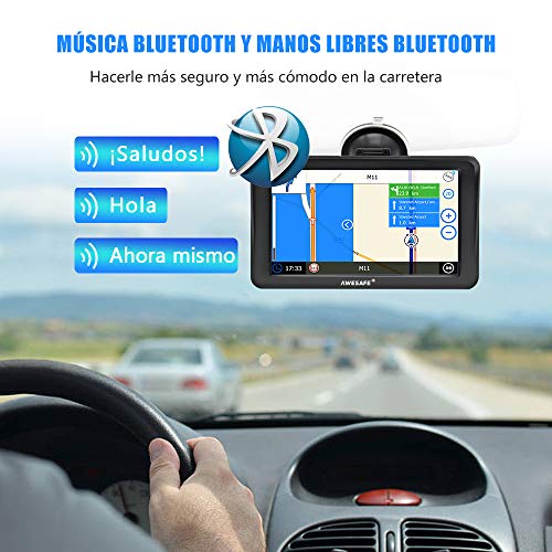 AWESAFE Navegador GPS para Coches con Visera y Bluetooth de 7 Pulgadas, con Mapas Últimos y Actualizaciones de por Vida