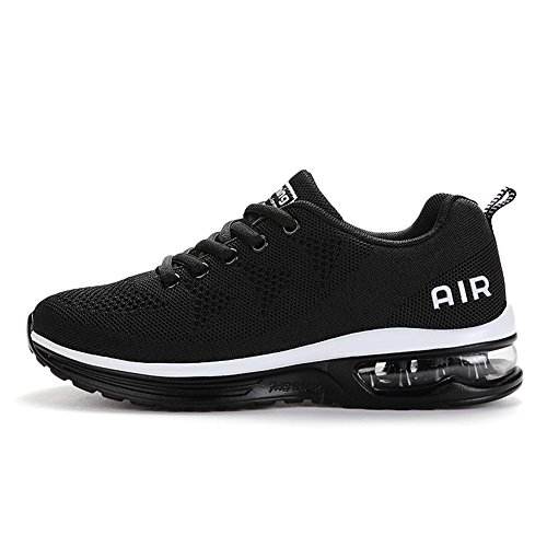 Axcone Hombre Mujer Zapatillas de Correr Casual Aire Libre Deporte Fitness Zapatillas de Running para Deportivos Entrenamiento-Blanco Negro 42