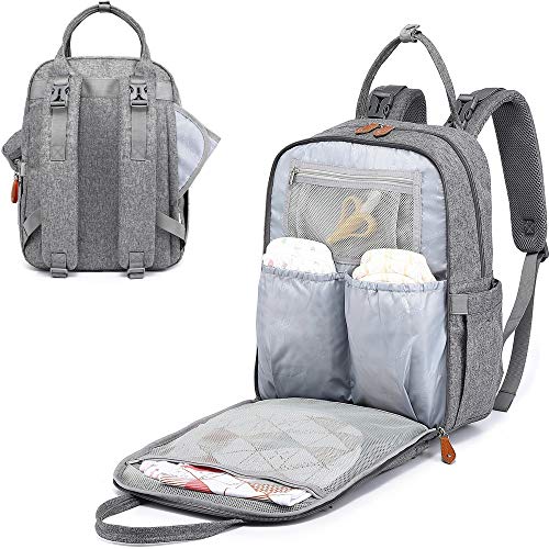 BabbleRoo Mochilas de Pañales para Bebé, Gran Capacidad Mochila de Cambio Bolsa para Pañales con Cambiador y Porta Chupones para Mamá y Papá (gris)