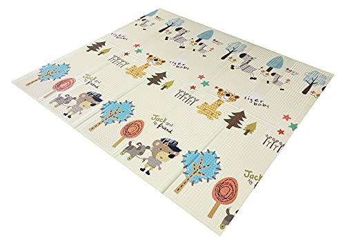 Babify Alfombra de Juegos para bebés espesor 1 cm, plegable, antideslizante, extragrande, reversible, impermeable, portátil, de doble cara (180x200x1.0cm) - Modelo Dinos + Tiger Baby