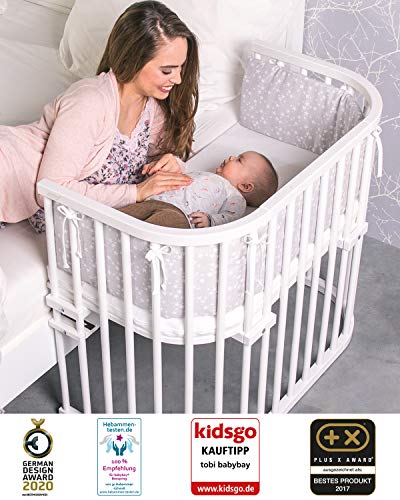 babybay 160152 Cuna Colecho De Madera De Haya Maciza Con Colchón Classic Soft Para El Día Y La Noche | Cuna Regulable En Altura & Ecológica | Cuna Que Crece Con El Niño, Blanco, Maxi