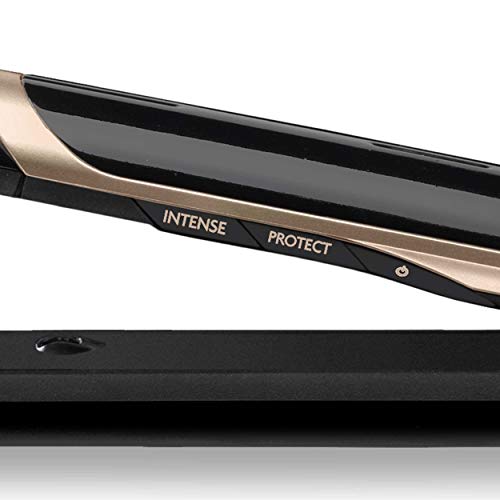 BaByliss ST393E Plancha de pelo profesional, iónica, placas flotantes extra largas de cerámica de titanio, 6 ajustes de 140ºC a 235ºC, modo intenso y protección