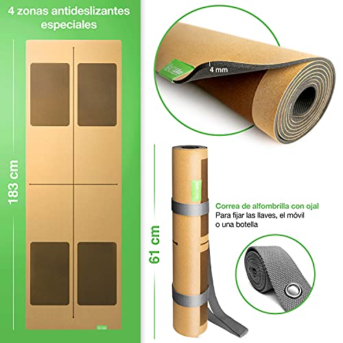 BACKLAxx Esterilla Yoga Corcho antideslizante con Caucho Natural - Colchoneta de Yoga 183x61cm - Yoga Mat, Alfombra Pilates, Esterillas de Yoga