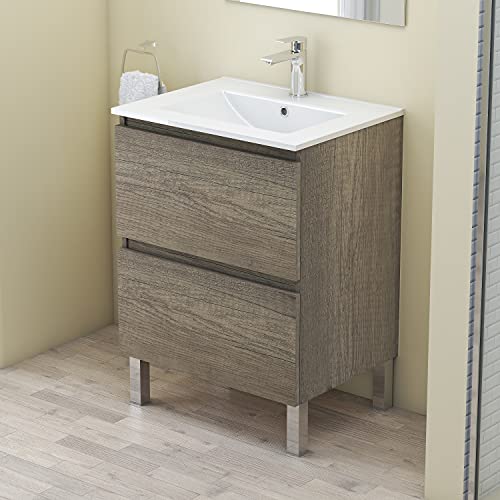 Baikal Conjunto Mueble de Baño con Espejo y Lavamanos Cerámico, de una Puerta y un Cajón, Melamina 16mm, Nebraska, 60 X 46 x 82