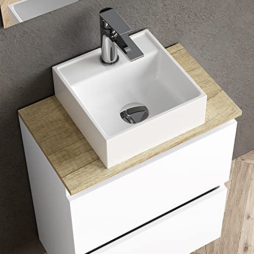 Baikal MAIA 280034332, Conjunto de baño MAIA. Mueble pequeño con Lavabo cerámico y Espejo con Aplique luz LED. Doble Espacio 1 Puerta abatible y 1 Cajón. Acabado Color Blanco Medidas 50 x 60 x 30 cm