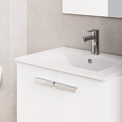 Baikal Neo 280034068 Mueble de Baño con Lavabo y Espejo con Patas, Dos Puertas, Color Blanco Mate, Melamina 16, 60 X 82 X 46 cm