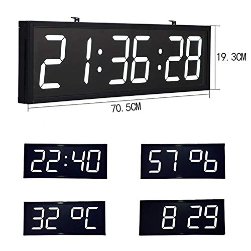 BaiTTang Reloj de Gimnasio Digital LED con Control Remoto, cronómetro, alarmas, Temporizador, Humedad y Temperatura, Reloj de Pared de Gran tamaño 27.8x7.6 Pulgadas para Oficina, hogar, Lugar público