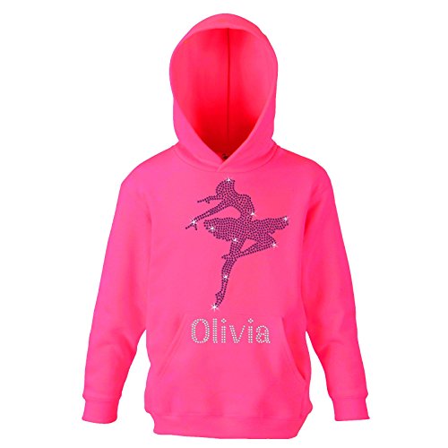 BALLET GIRL - Sudadera con capucha y capucha de ballet de cristal personalizado con diseño de bola de ballet de baile, de Varsany, Infantil, Fuschia-pink, 12-13 años