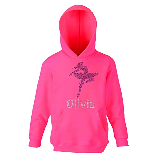 BALLET GIRL - Sudadera con capucha y capucha de ballet de cristal personalizado con diseño de bola de ballet de baile, de Varsany, Infantil, Fuschia-pink, 12-13 años