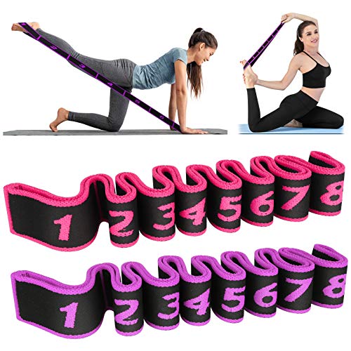 Banda de Estiramiento, Correa de Yoga Hippodance, 2 Piezas Bandas Elasticas Fitness, Banda Elástica de Resistencia con 11 Anillos para Pilates, Yoga, Fitness, Gimnasia