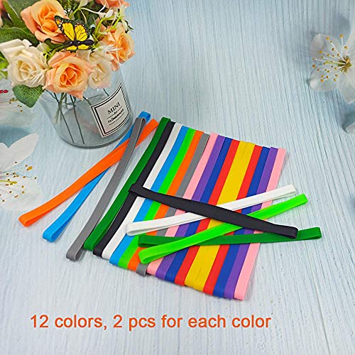 Bandas de Goma Silicona,24pcs Gomas Elasticas Colores Bandas De Goma De Tracción Fuerte Elasticos Cinta de Embalaje,para Libros, Artísticos,Cocinar,Enrollar,Bolsas de Deporte,Oficina,Casa(12colores)