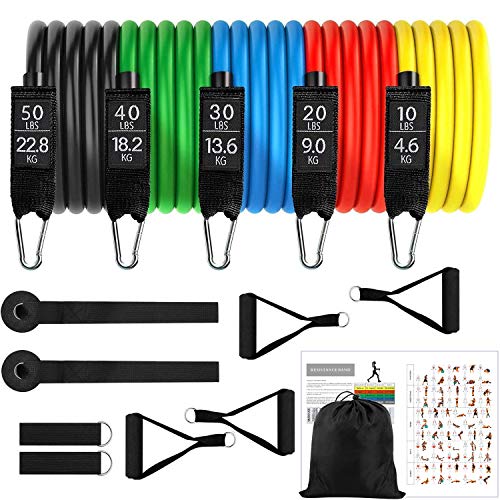 Bandas de Resistencia, Bandas de Entrenamiento de Hasta 150lb Bandas de Ejercicio con Asa, Correas de Tobillo, Ancla de Puerta, Bolsa de Transporte para Yoga, Equipo de Gimnasio en Casa para Hombres