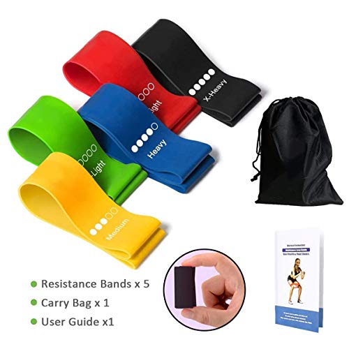 Bandas Elasticas de Fitness, 5 Tipos de Resistencia, Loop Bandas de Resistencia Látex Natural, Cintas Elásticas Fitness y Musculación Bandas para Yoga, Ejercicio de Cuerpo Completo