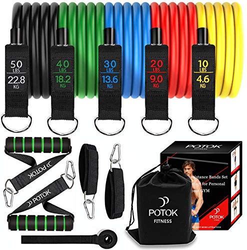 Bandas Elasticas Musculacion Fitness, Set de Bandas de Resistencia con 5 Tubos de Látex, Gomas Elasticas Fitness para Yoga, Pilates, Estiramientos, Gimnasio en Casa, Glúteos Ejercicios