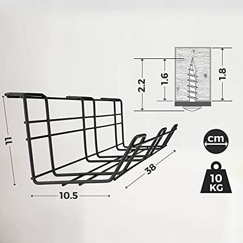 Bandeja organizador cables escritorio de Stilemo - Juego de 2 Bandejas Gestión de cable Ultra Resistente por debajo del escritorio - Mantener los cables ordenados en la oficina & el hogar (Negro)