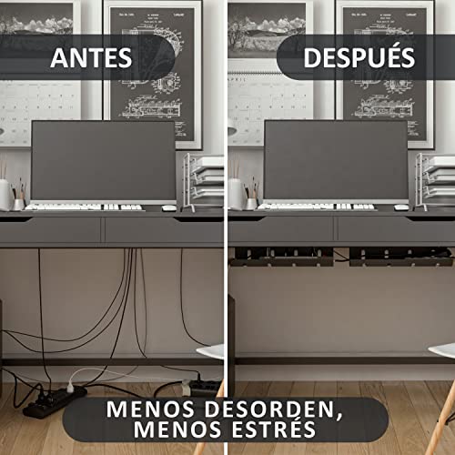 Bandeja organizador cables escritorio de Stilemo - Juego de 2 Bandejas Gestión de cable Ultra Resistente, Soporta 5kg - Mantener los cables ordenados - Diseño minimalista para Oficina