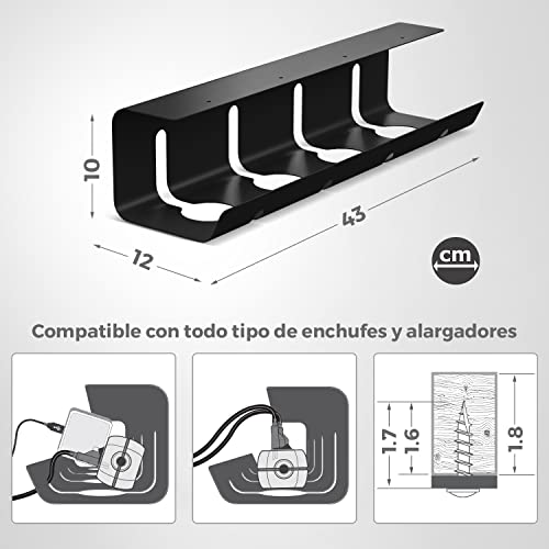 Bandeja organizador cables escritorio de Stilemo - Juego de 2 Bandejas Gestión de cable Ultra Resistente, Soporta 5kg - Mantener los cables ordenados - Diseño minimalista para Oficina