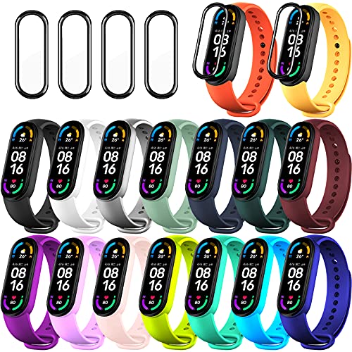 BANGTING 20 Piezas Recambio Correa Compatible con Pulseras Xiaomi Mi Band 6 / Xiaomi Mi Band 5 / Amazfit Band 5, Correas para Fundas Mi Fit 5 Funda Miband5 Pulsera (16 Colores + 4 Protector Pantalla)