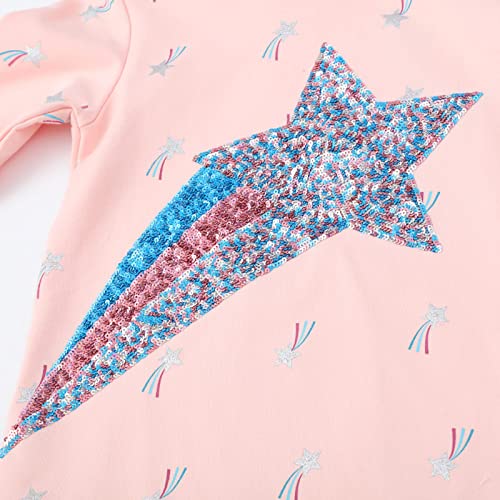 Baogaier Niña Sudadera con Capucha Lentejuelas Estrellas Vestidos Algodón Mangas Largas Blanco Azul Aplique Pullover Tops Túnica Suéter Casual Primavera Otoño Invierno Hoodie Ropa Niñas 3-4 años