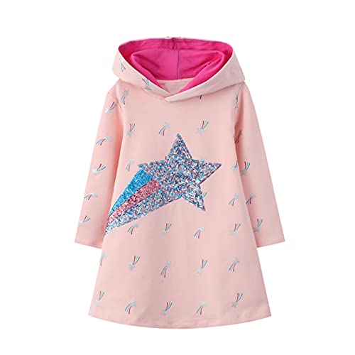 Baogaier Niña Sudadera con Capucha Lentejuelas Estrellas Vestidos Algodón Mangas Largas Blanco Azul Aplique Pullover Tops Túnica Suéter Casual Primavera Otoño Invierno Hoodie Ropa Niñas 3-4 años