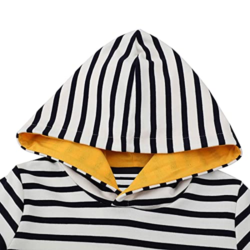 Baogaier Vestidos Niña Sudadera con Capucha Niñas Algodón Vestido Mangas Largas Blanco Negro Raya Flor Aplique Pullover Tops Túnica Suéter Casual Primavera Otoño Invierno Hoodie Ropa para 5-6 años