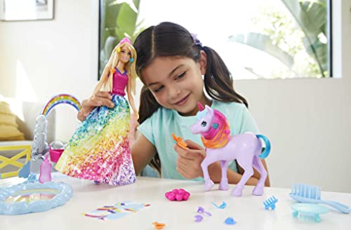 Barbie Dreamtopía Muñeca con unicornio y accesorios para peinar y de juguete (Mattel GTG01)