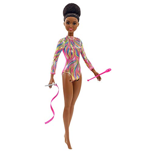 Barbie quiero ser gimnasta rítmica muñeca morena y accesorios para niñas + 3 años (Mattel GTW37)