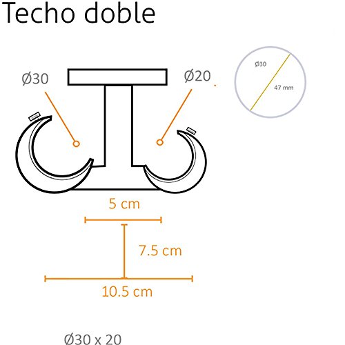 Barras de Cortina - Un Soporte Doble Barra Techo Estandar Acero INOX Diametro 30 Mm.