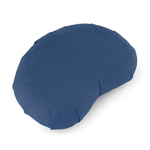 basaho Crescent Zafu Cojín de Meditación | Algodón Orgánico | Cáscara de Trigo Sarraceno | Funda Extraíble Lavable (Azul Empolvado)