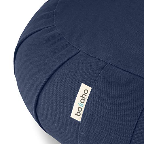 basaho Crescent Zafu Cojín de Meditación | Algodón Orgánico | Cáscara de Trigo Sarraceno | Funda Extraíble Lavable (Azul Empolvado)