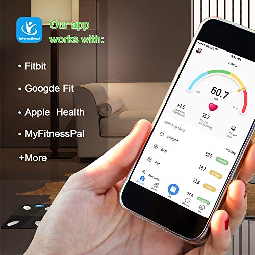Bascula de Baño Bluetooth LIFE-LXC - Bascula Inteligente App ultrafina para medir la grasa corporal y muscular Analizador con% de grasa corporal, IMC, edad, peso y altura bascula -180kg/400lb