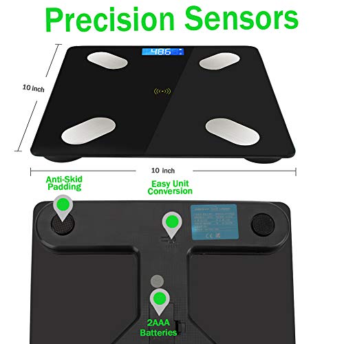 Bascula de Baño Bluetooth LIFE-LXC - Bascula Inteligente App ultrafina para medir la grasa corporal y muscular Analizador con% de grasa corporal, IMC, edad, peso y altura bascula -180kg/400lb