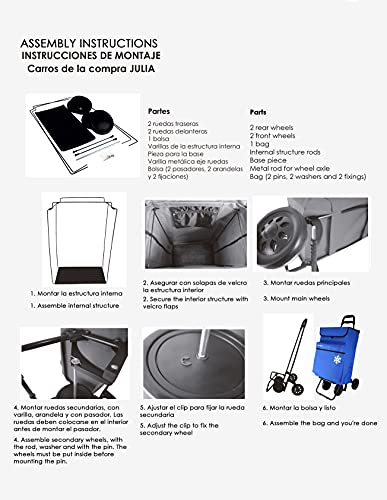 Bastilipo Julia Azul Oceano Carro de la Compra 4 Ruedas Plegables oceano-Bastilipo-50 litros de Capacidad con Bolsa termica y Bolsillo Interior