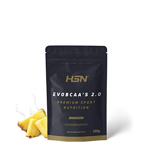 BCAA 12:1:1 con Glutamina de HSN Evobcaa's 2.0 | Sabor Piña 150 gr = 14 Tomas por Envase de Aminoácidos Ramificados (Leucina + Valina + Isoleucina) | No-GMO, Vegano, Sin Gluten