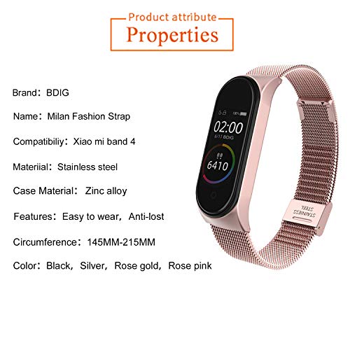 BDIG Correa Compatible para Xiaomi Mi Band 4 Correas Metal, Pulsera de Acero Inoxidable Agradable para Mi Band 4 Correa (No Host) (Melan Rosa)