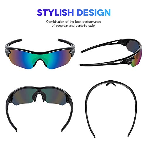 Bea Cool Gafas de sol polarizadas deportivas para hombres, mujeres, jóvenes, béisbol, ciclismo, correr, conducir, pescar, golf, motocicleta, tac, gafas (Brillante Negro Azul)