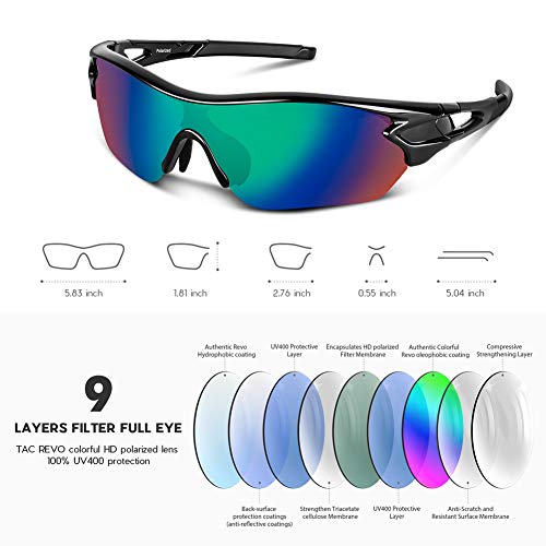 Bea Cool Gafas de sol polarizadas deportivas para hombres, mujeres, jóvenes, béisbol, ciclismo, correr, conducir, pescar, golf, motocicleta, tac, gafas (Brillante Negro Azul)