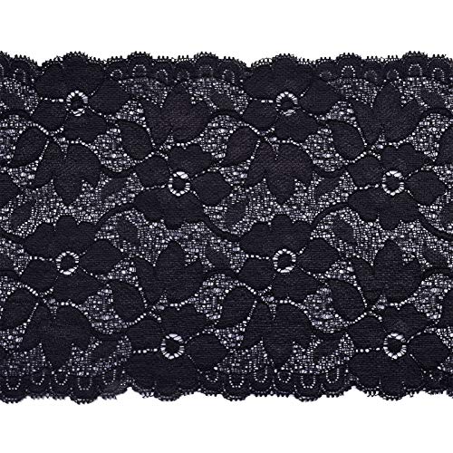 Beadthoven - Cinta elástica de encaje negra de 10 yardas bordadas con patrón floral de tela elástica para prendas de vestir, manualidades, bodas, baby shower, decoración de regalo