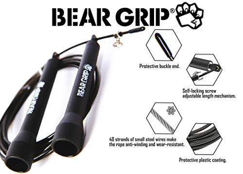 BEAR GRIP - Comba de Cable de Acero (con Mecanismo de rodamiento) para Ejercicios de Cardio, Boxeo, MMA, Crossfit