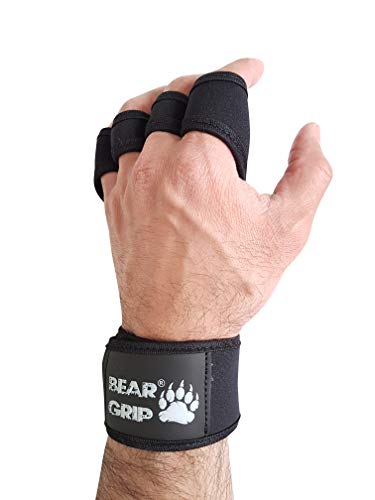 BEAR GRIP - Guantes de entrenamiento abiertos para crossfit, culturismo, calistenia, levantamiento de pesas (negro, L)