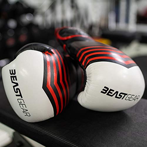 Beast Gear Guantes de Boxeo - Modelo Simian Guantes de Entrenamiento de Cuero de Vaca Genuino - para Saco de Boxeo, Almohadillas y Guantes de Combate - 12oz