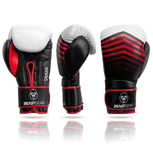 Beast Gear Guantes de Boxeo - Modelo Simian Guantes de Entrenamiento de Cuero de Vaca Genuino - para Saco de Boxeo, Almohadillas y Guantes de Combate - 12oz