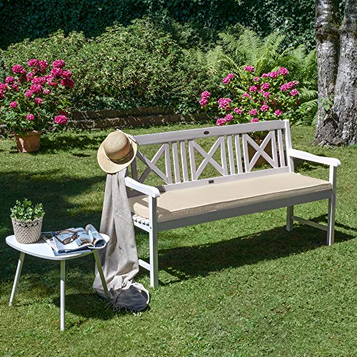 Beautissu Base BK Colchonetas para Bancos Cojines para Bancos con Costura de Rombos - comodísmo y desenfundable - Colchón para Banco de jardín 180x48x5cm Natural