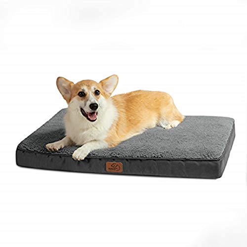 Bedsure Cama Perro Pequeño Ortopédica - Colchoneta Perro Lavable M, Desenfundable con Espuma De Caja De Huevos, 76x50x7.6 cm, Gris