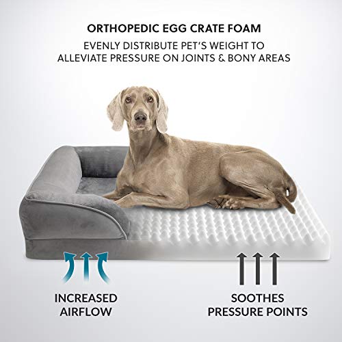 Bedsure Sofá Perro Ortopédica Grande - Cama Perro Desenfundable y Lavable, Colchon Perro con Forro Impermeable y Espuma Viscoelastica, Gris, L