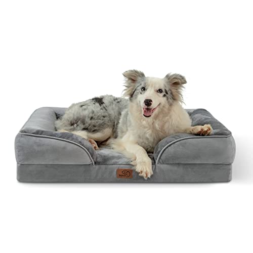 Bedsure Sofá Perro Ortopédica Grande - Cama Perro Desenfundable y Lavable, Colchon Perro con Forro Impermeable y Espuma Viscoelastica, Gris, L